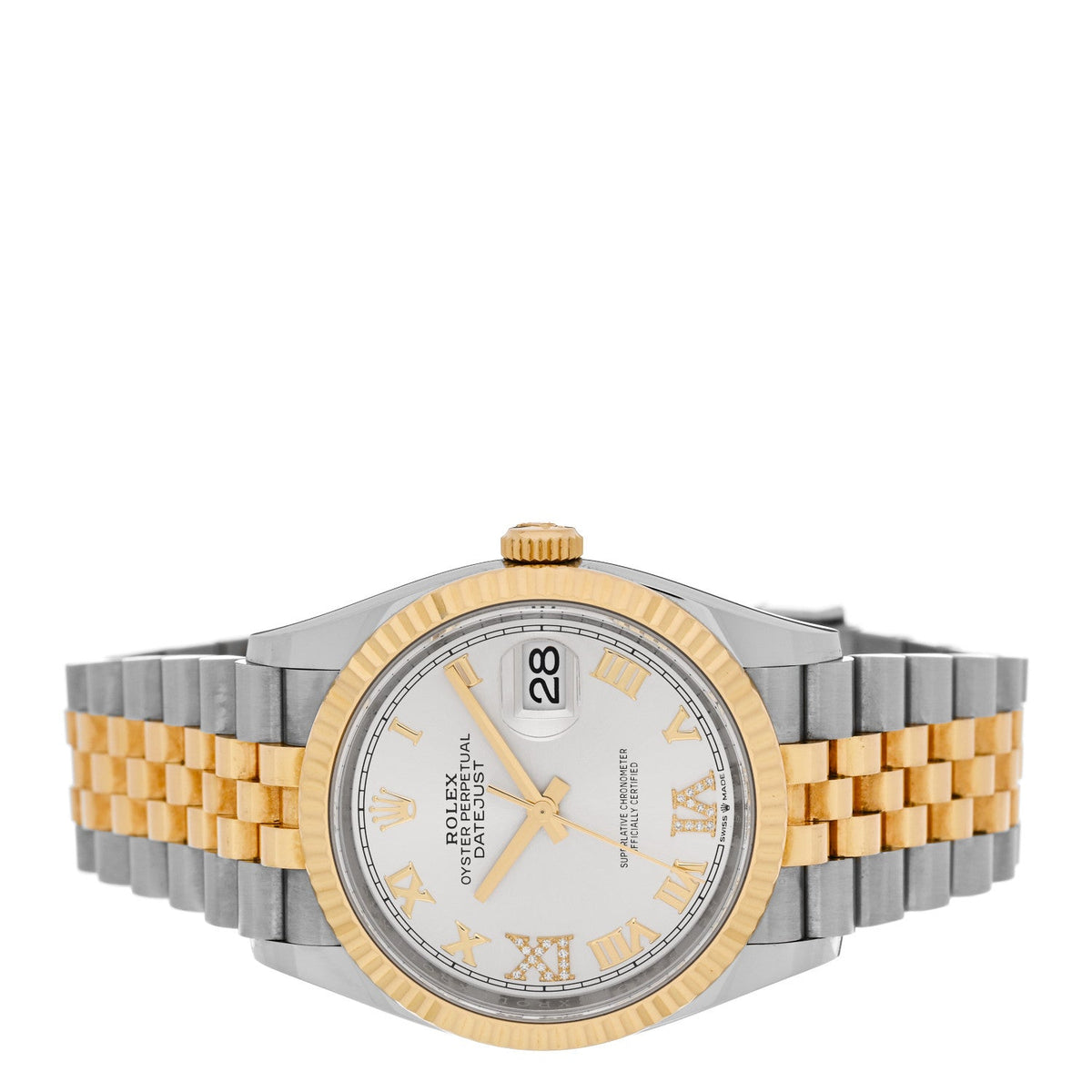 Stainless Steel 18K Yellow Gold Diamond 36mm Oyster Perpetual Datejust Watch Silver Roman 126233