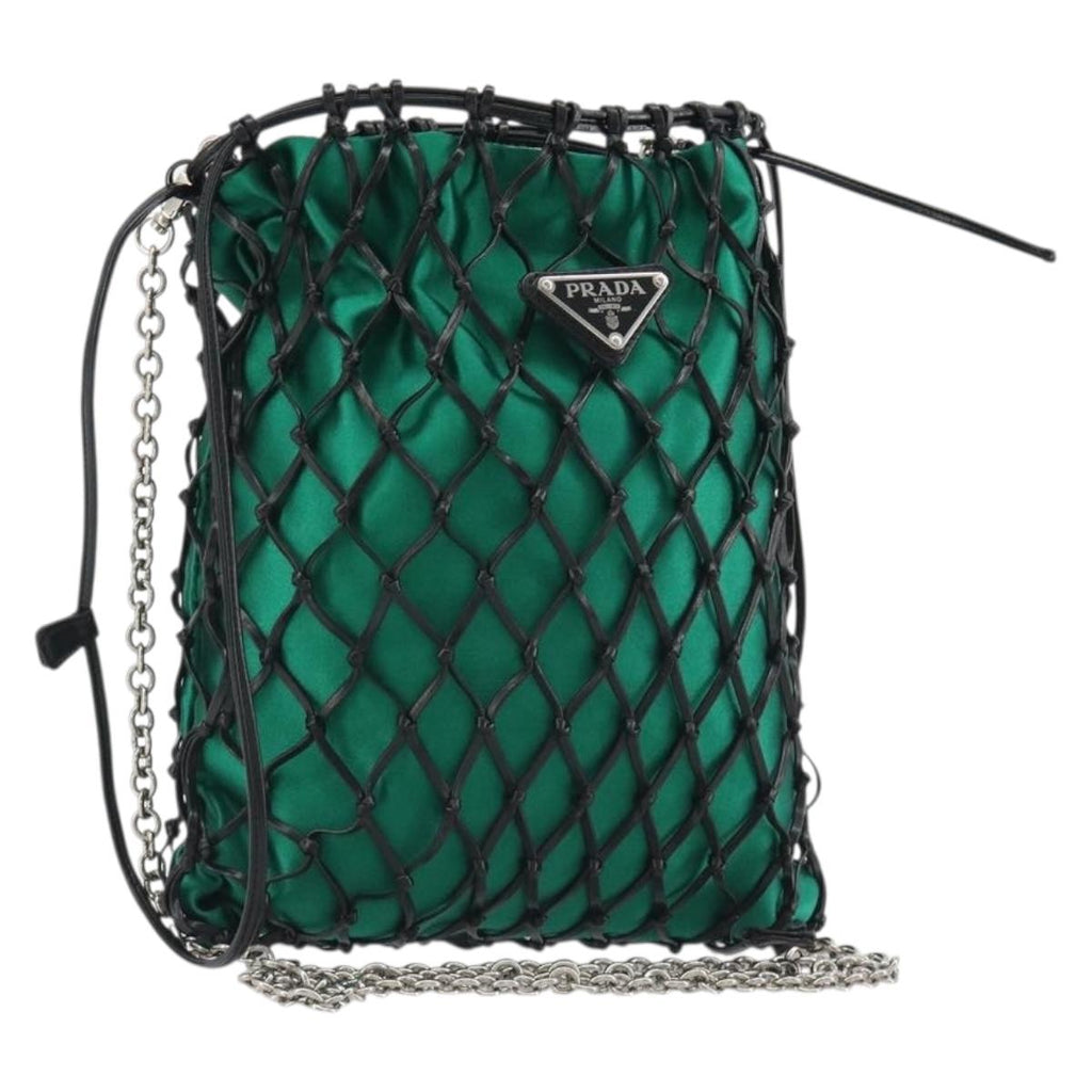 PRADA Chain Shoulder Bag Satin Green Auth 127567