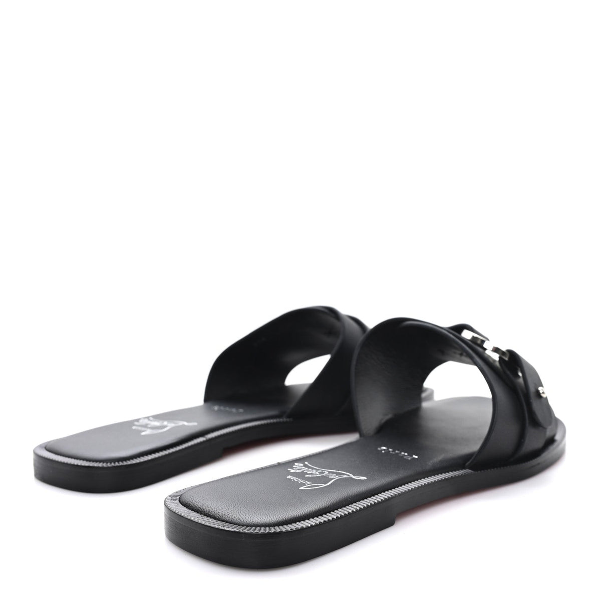 Calfskin Her In Roma Flat Slides 37.5 Black