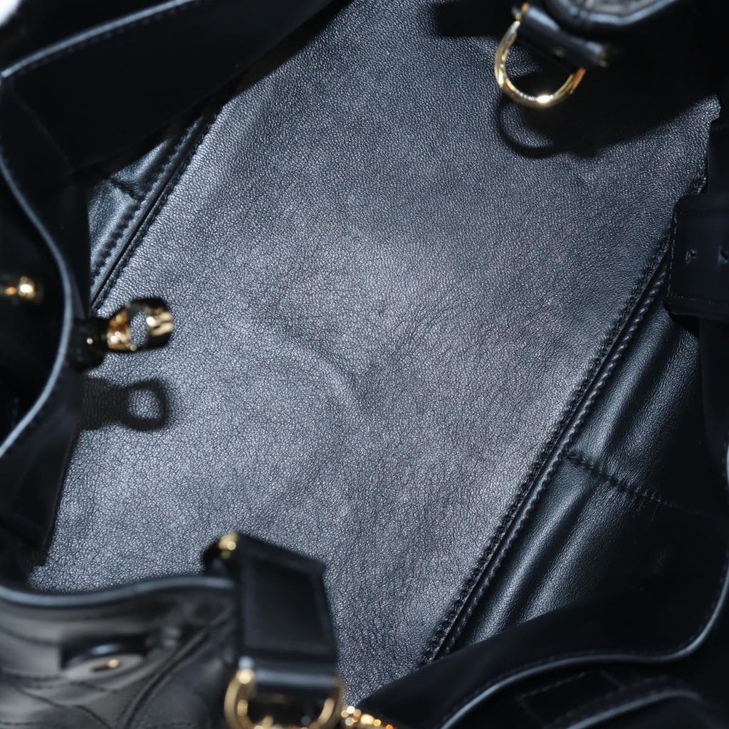 PRADA Hand Bag Leather 2way Black Gold Tone Auth 167607SM
