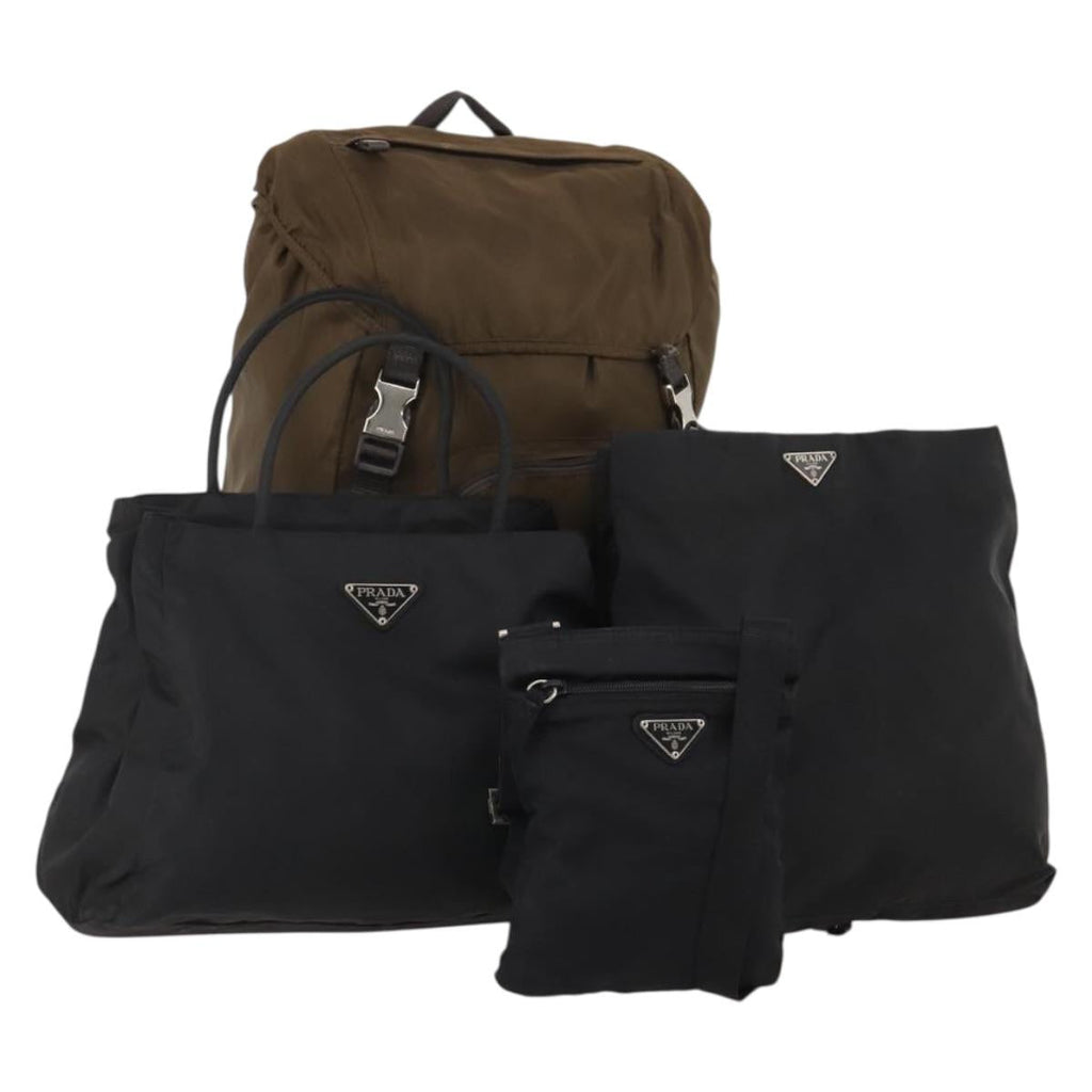 PRADA Shoulder Bag Nylon 4 Set Brown Black Auth 196164