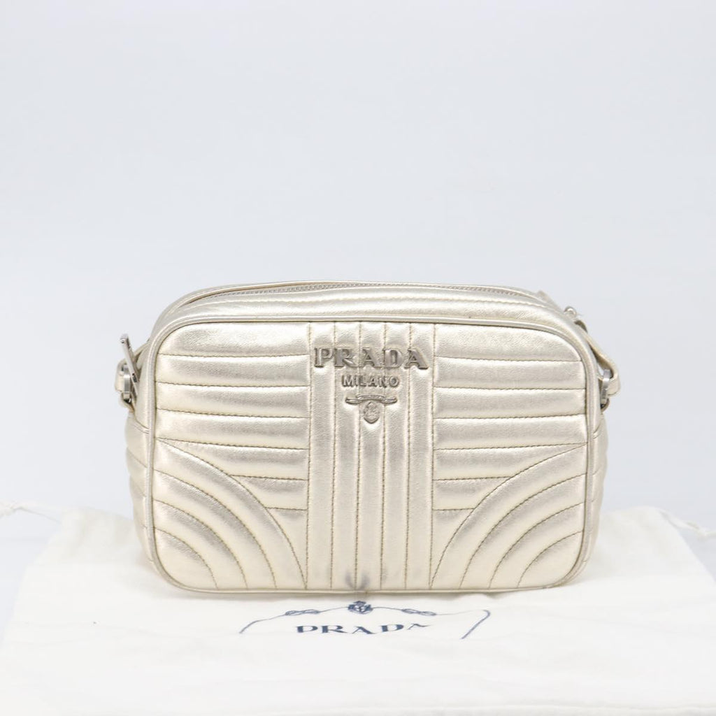 PRADA Diagram Chain Shoulder Bag Leather Champagne Gold Auth 196586V