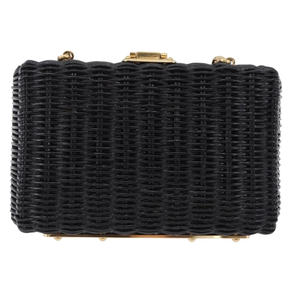 PRADA Chain Shoulder Bag Rattan Black Gold Auth 197136M