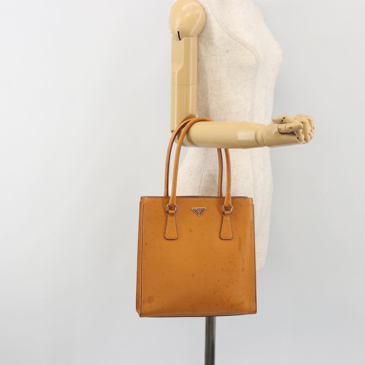 PRADA Hand Bag Leather 2way Beige Silver Auth 197158