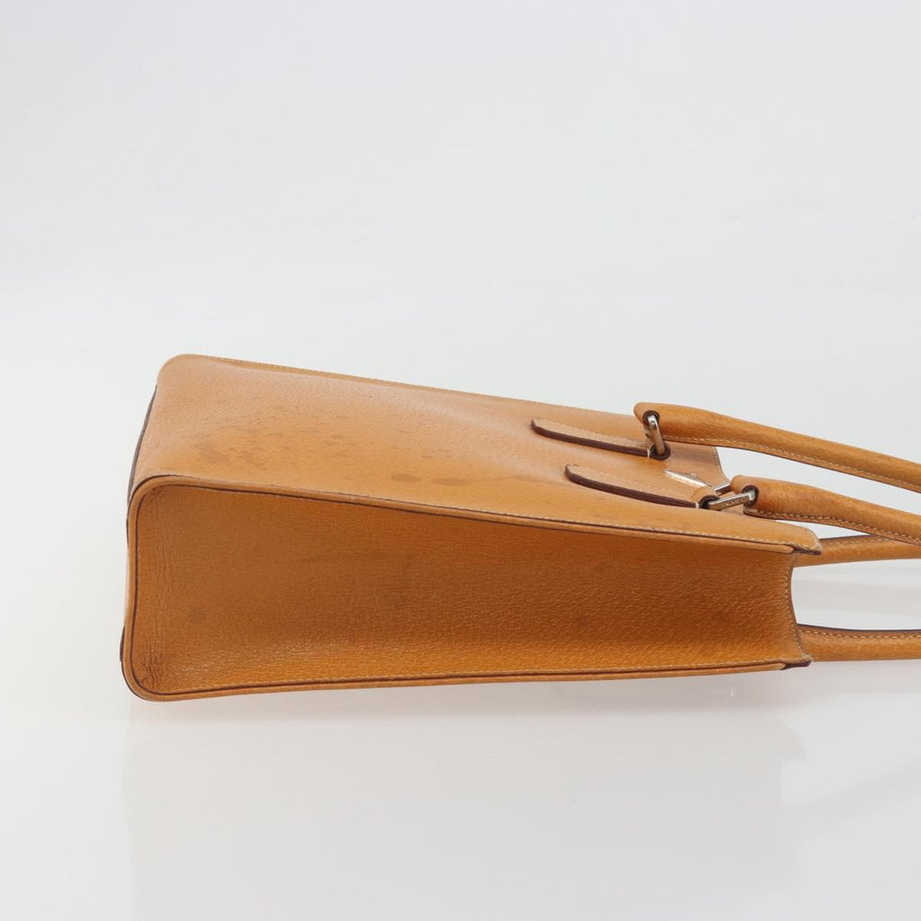 PRADA Hand Bag Leather 2way Beige Silver Auth 197158