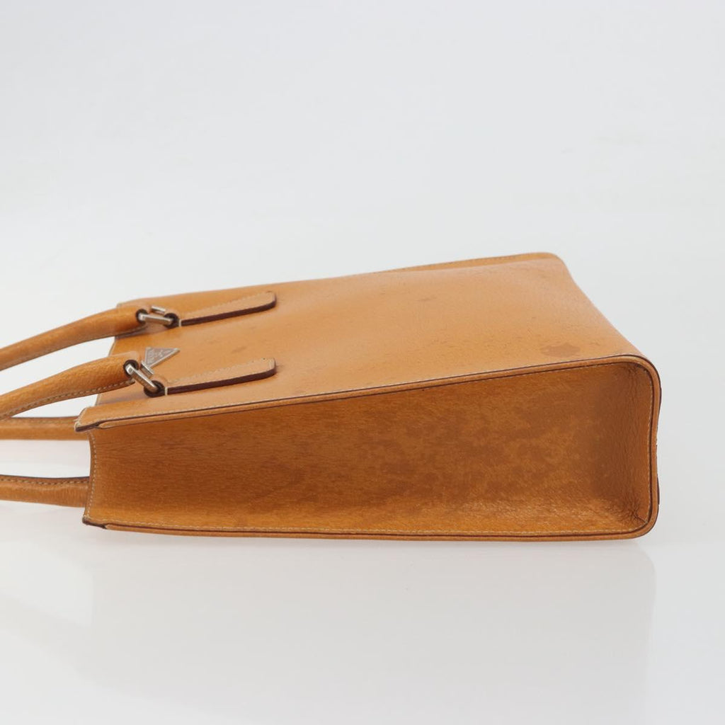 PRADA Hand Bag Leather 2way Beige Silver Auth 197158