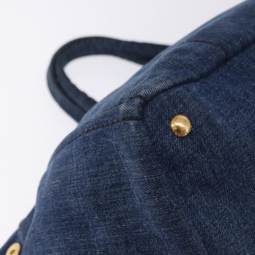 PRADA Canapa GM Hand Bag Denim Blue Gold Auth 197708