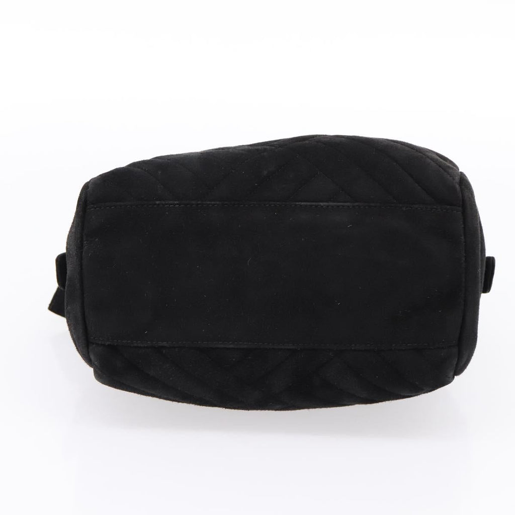 PRADA Hand Bag Suede Black Gold Auth 197809