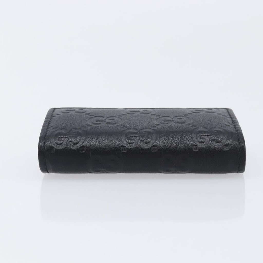 GUCCI GG Canvas Guccissima Key Case Leather Black Gold Tone 138093 Auth 197933V