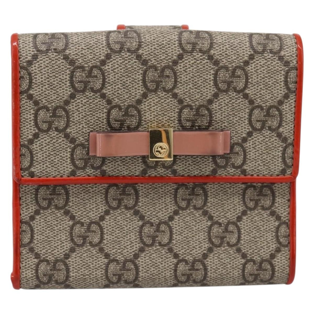 GUCCI GG Supreme Bifold Wallet PVC Beige Gold 406925 Auth 197940V
