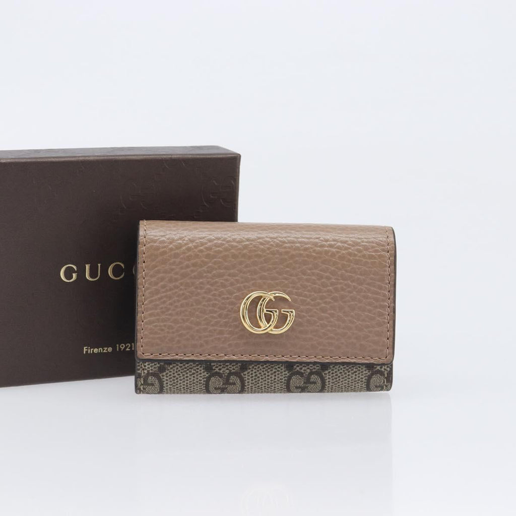 GUCCI GG Marmont Key Case Leather Beige Gold 456118 Auth 197944M