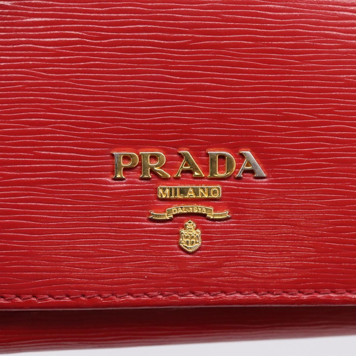 PRADA Bifold Wallet Saffiano leather Red Gold Auth 197960A
