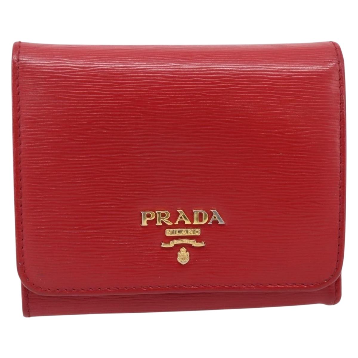 PRADA Bifold Wallet Saffiano leather Red Gold Auth 197960A