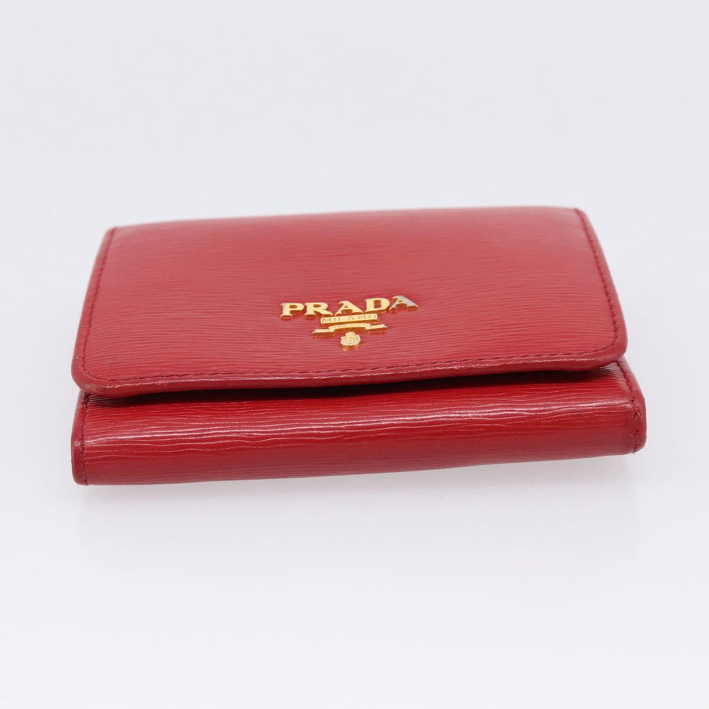 PRADA Bifold Wallet Saffiano leather Red Gold Auth 197960A