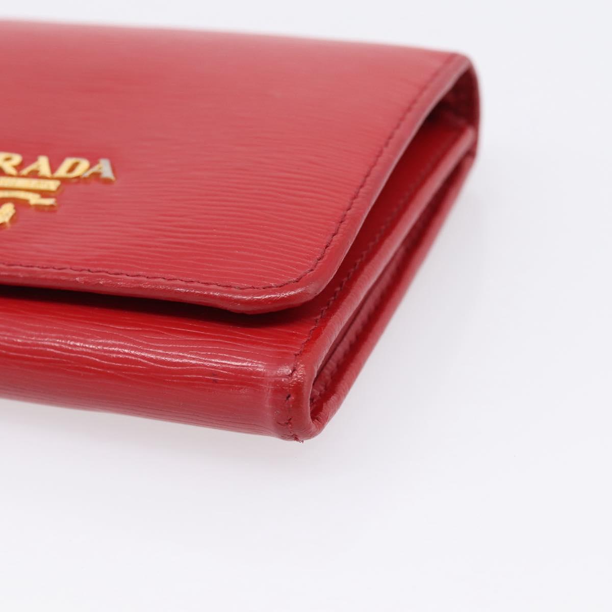 PRADA Bifold Wallet Saffiano leather Red Gold Auth 197960A
