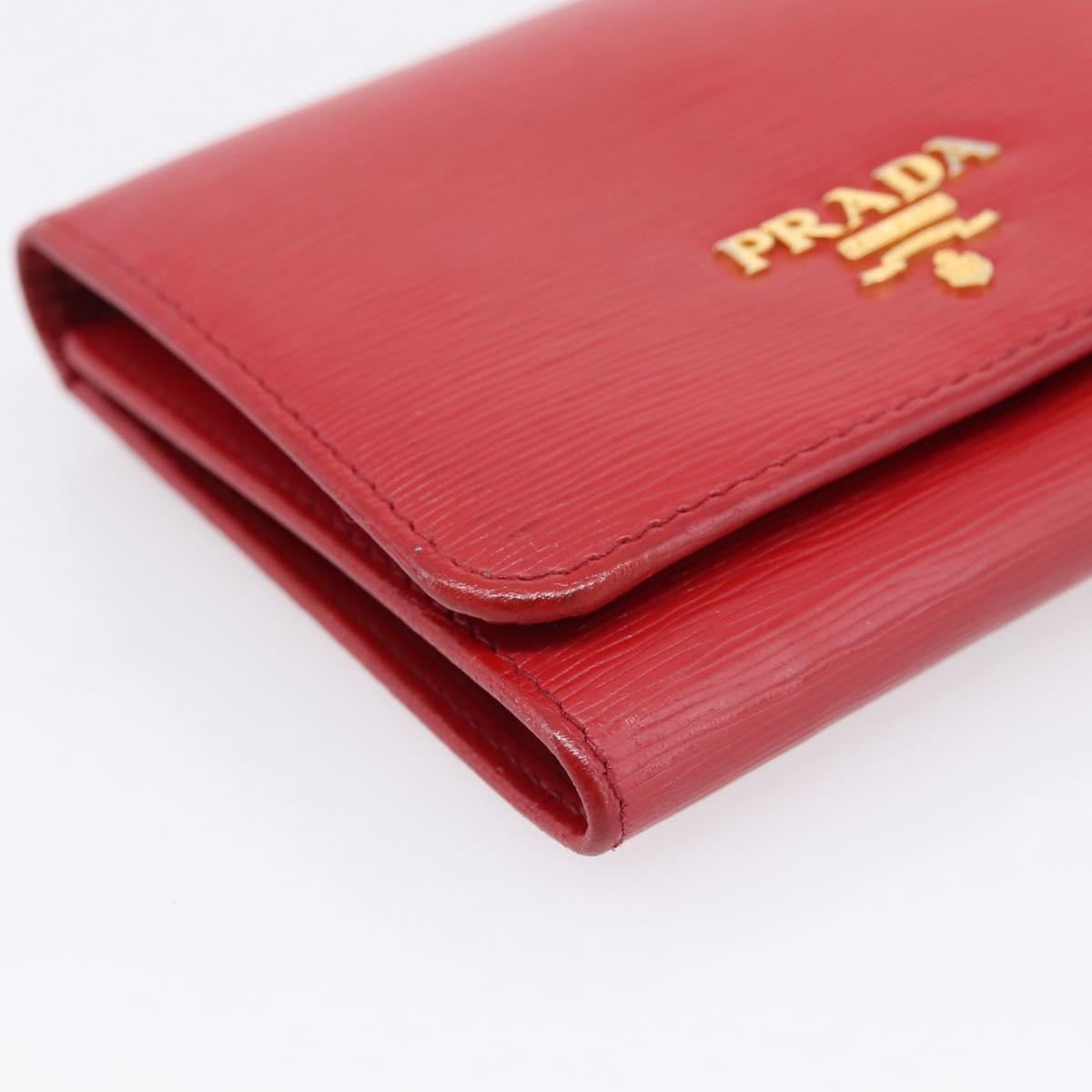 PRADA Bifold Wallet Saffiano leather Red Gold Auth 197960A