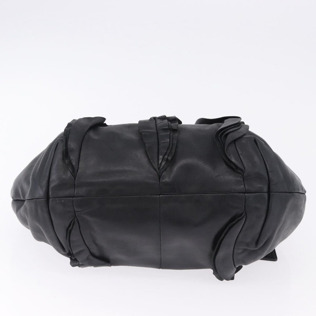 PRADA Hand Bag Leather Black Silver Auth 198268V