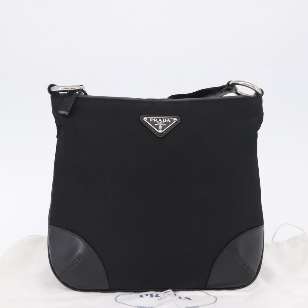 PRADA Shoulder Bag Nylon Black Silver Auth 198359V