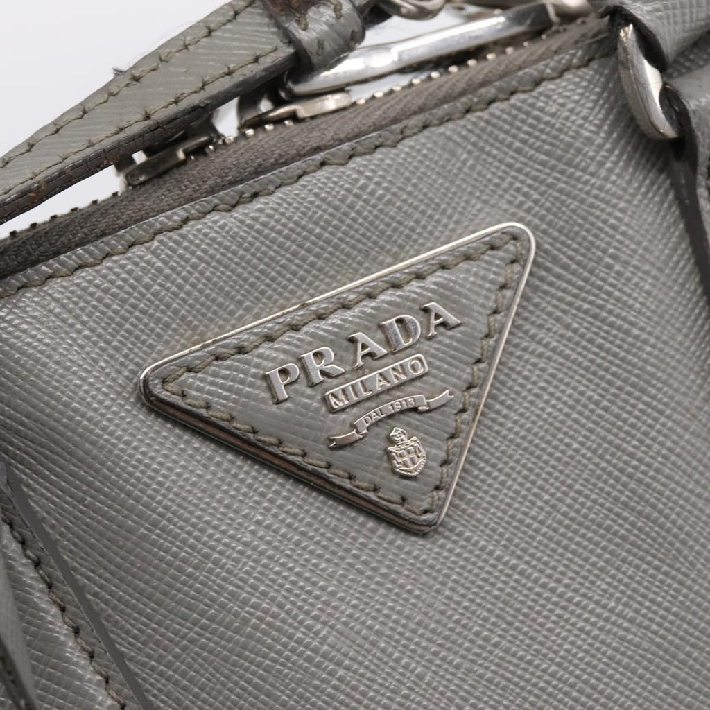 PRADA Hand Bag Saffiano 2way Gray Silver Auth 198967A