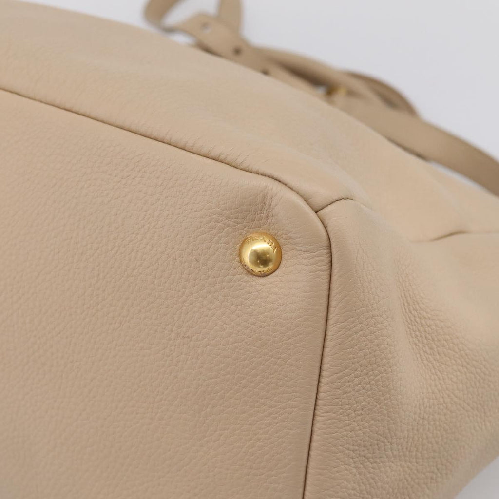 PRADA Hand Bag Vittero Dino Leather 2way Beige Gold Auth 199142V