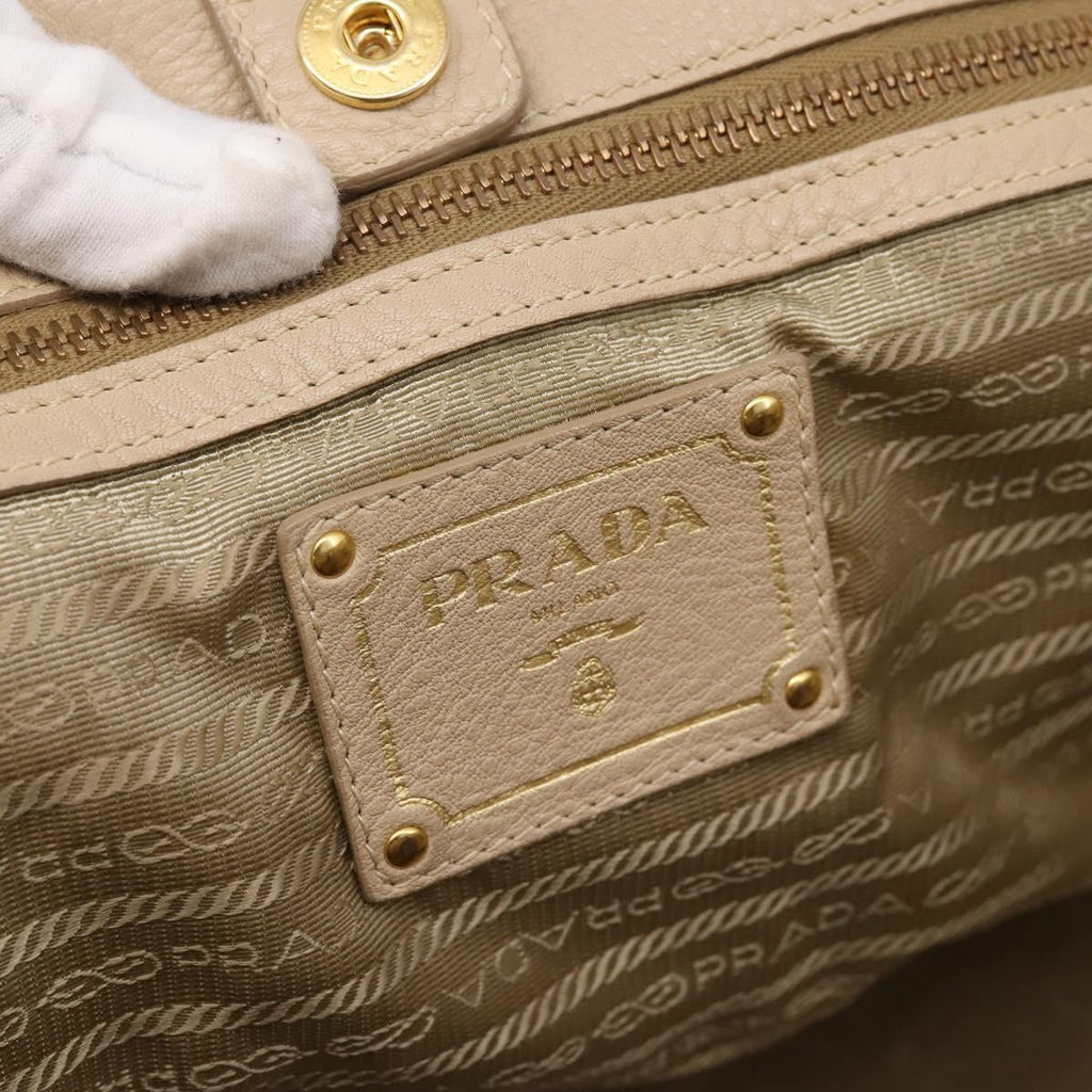 PRADA Hand Bag Vittero Dino Leather 2way Beige Gold Auth 199142V