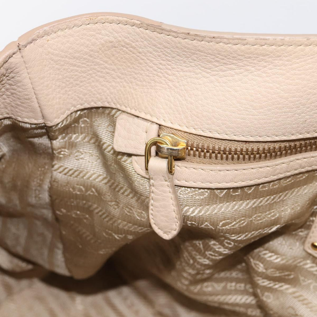 PRADA Hand Bag Vittero Dino Leather 2way Beige Gold Auth 199142V