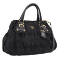 PRADA Gathered Hand Bag Nylon 2way Black Gold Auth 199147V