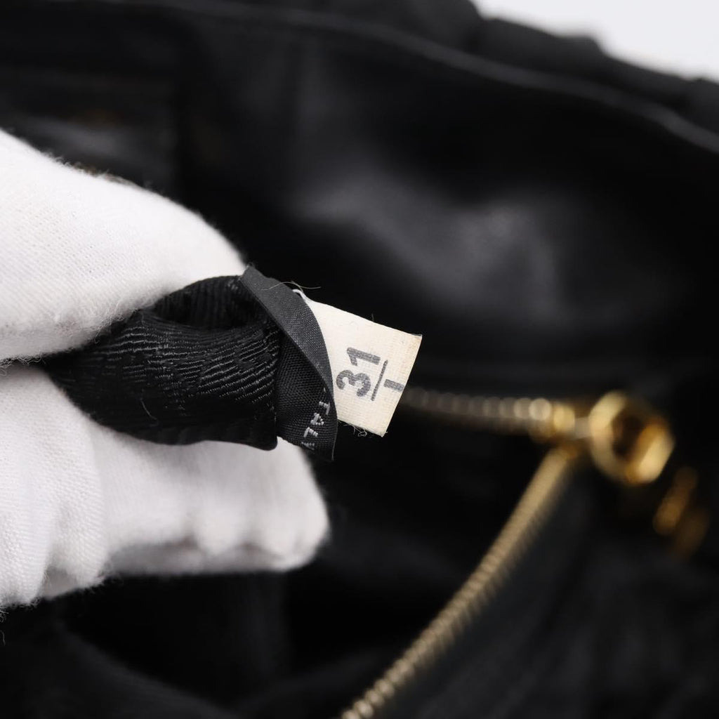 PRADA Gathered Hand Bag Nylon 2way Black Gold Auth 199147V