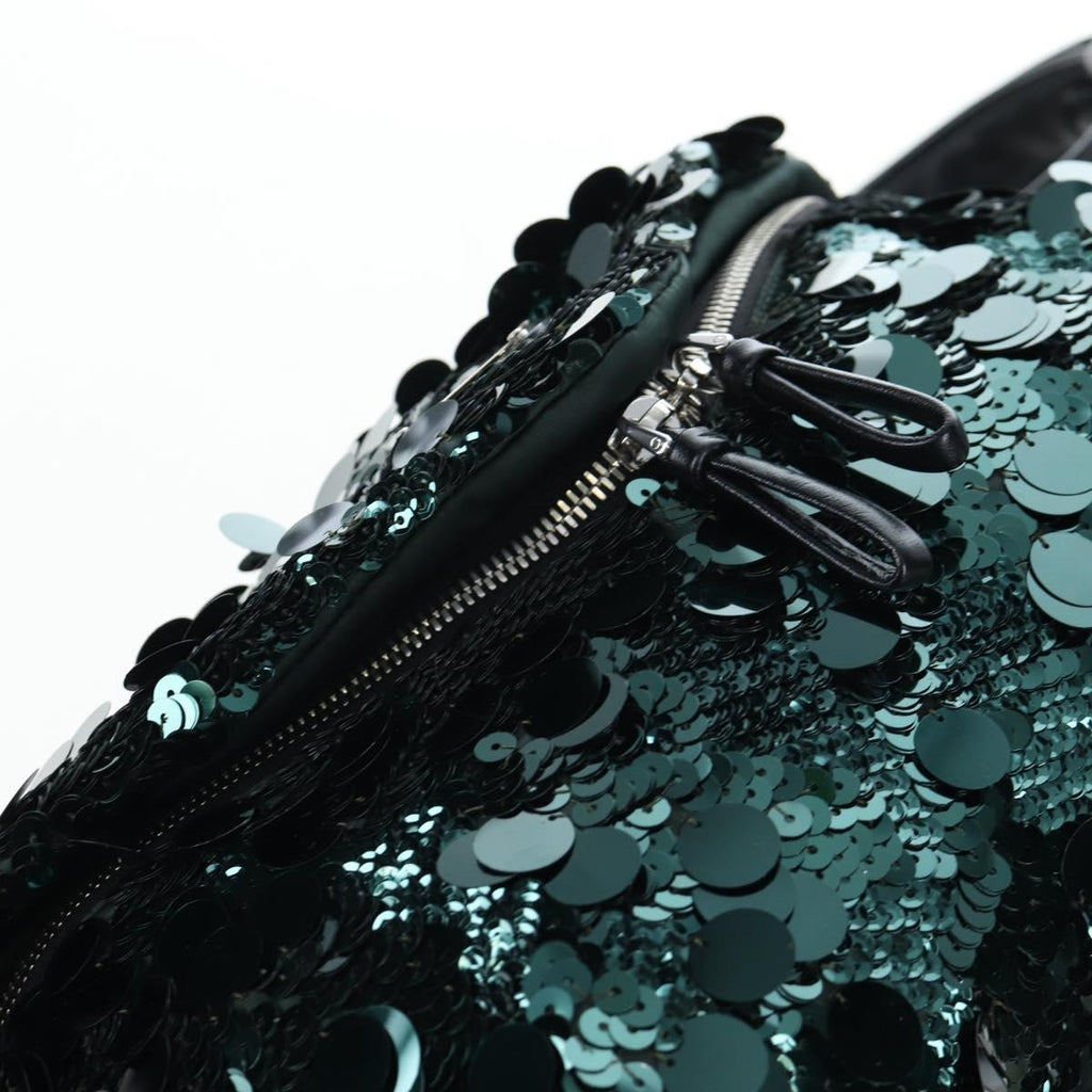 PRADA Shoulder Bag Sequin Green Silver Auth 199336SM