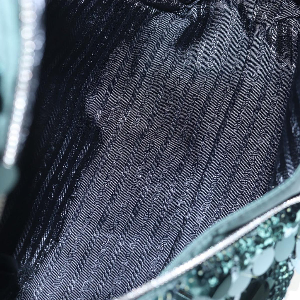 PRADA Shoulder Bag Sequin Green Silver Auth 199336SM