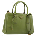 PRADA Galleria Hand Bag Saffiano 2way Green Gold Tone Auth 199533A