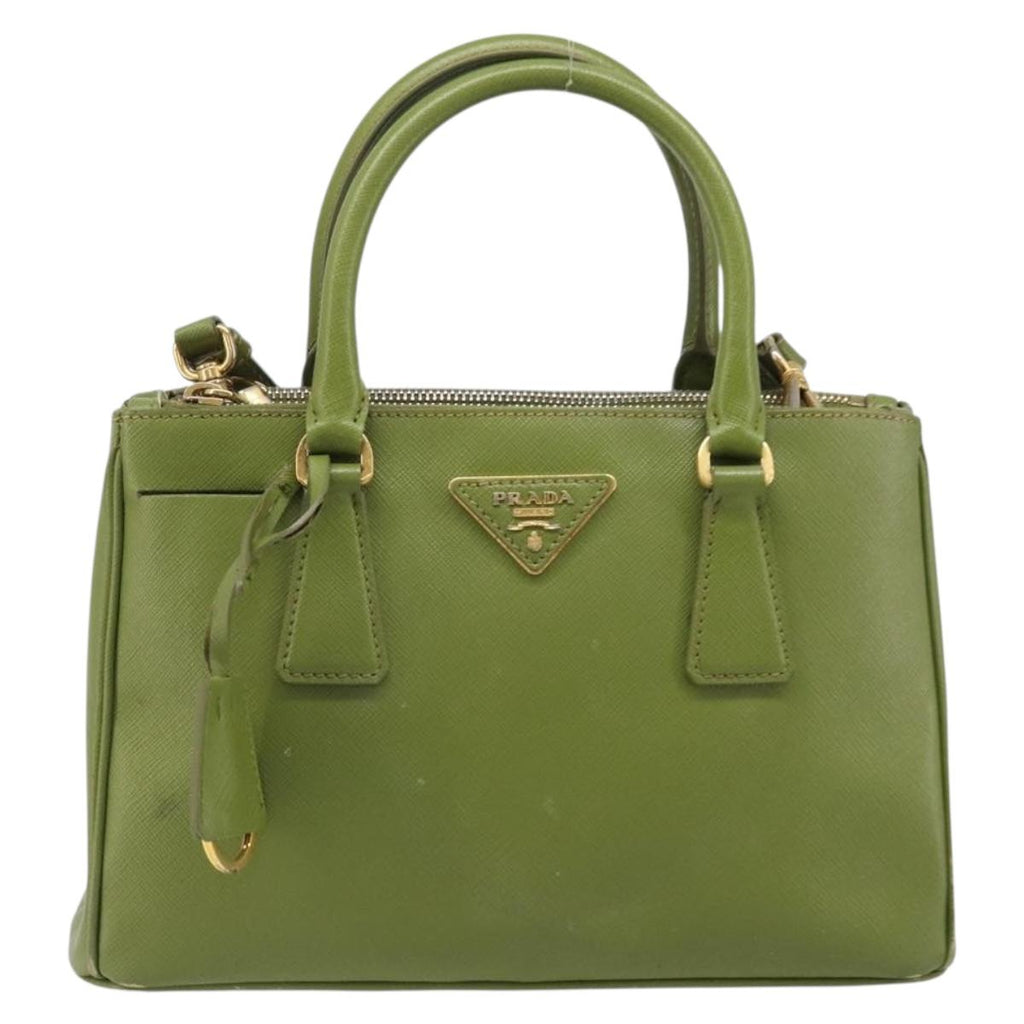 PRADA Galleria Hand Bag Saffiano 2way Green Gold Tone Auth 199533A