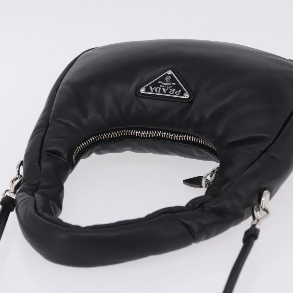 PRADA Hand Bag Soft Padded Nappa leather 2way Black Silver Auth 199964SAM