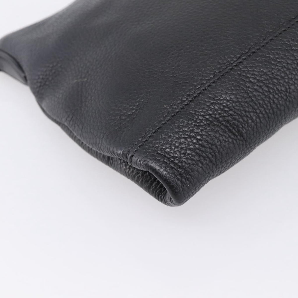 PRADA Clutch Bag Vittero Dino Leather Black Gold Auth 200490