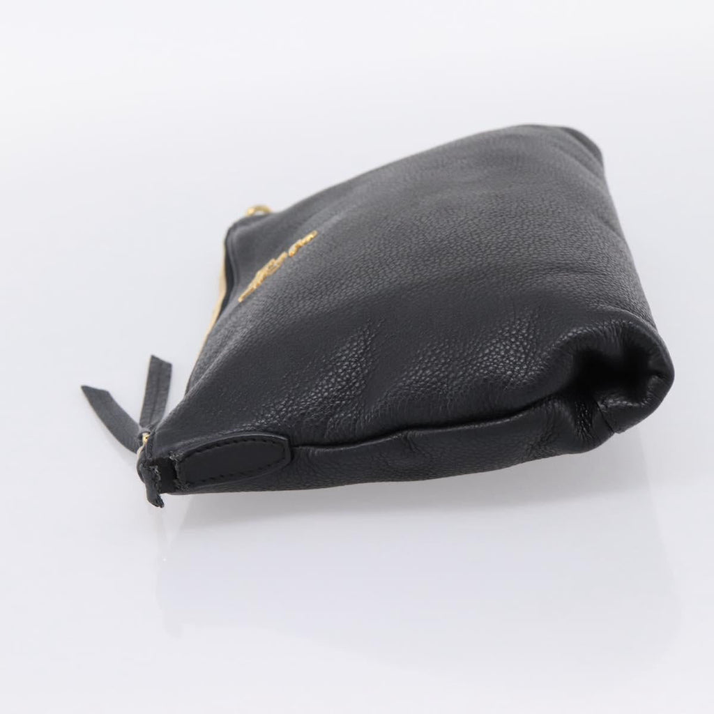 PRADA Clutch Bag Vittero Dino Leather Black Gold Auth 200490