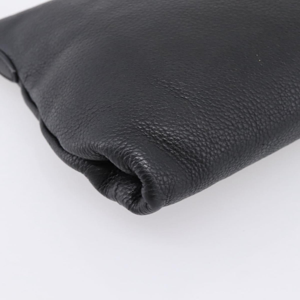 PRADA Clutch Bag Vittero Dino Leather Black Gold Auth 200490