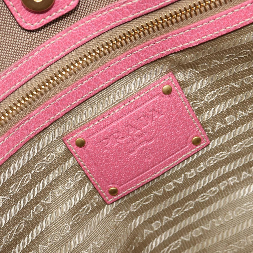 PRADA Tote Bag Canvas Jacquard Brown Gold Auth 200586V