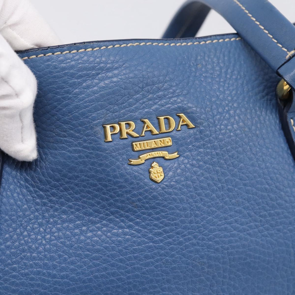 PRADA Tote Bag Vittero Dino Leather Blue Gold Auth 200767V