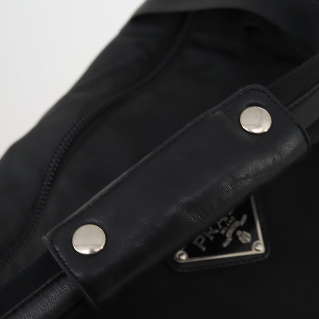 PRADA Boston Bag Nylon Black Silver Auth 201310
