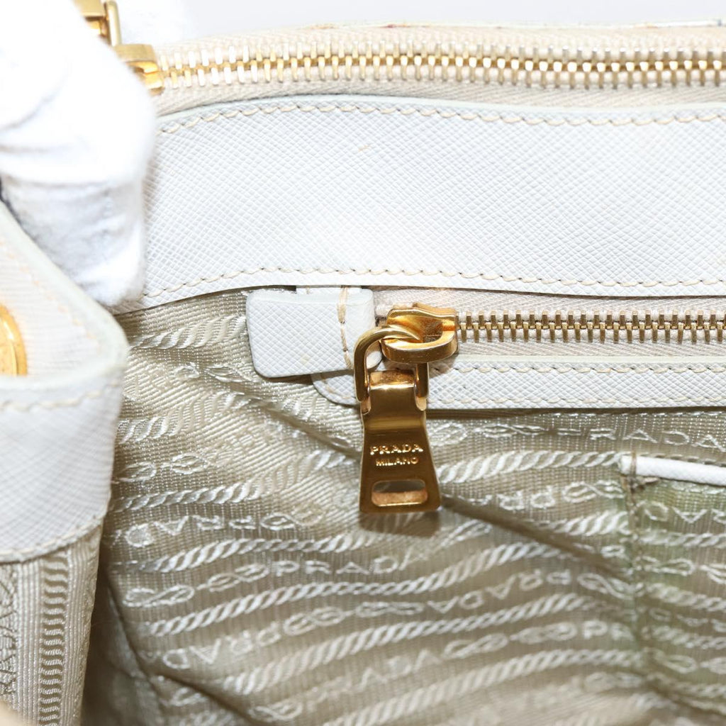 PRADA Galleria Hand Bag Saffiano leather White Gold Auth 201363