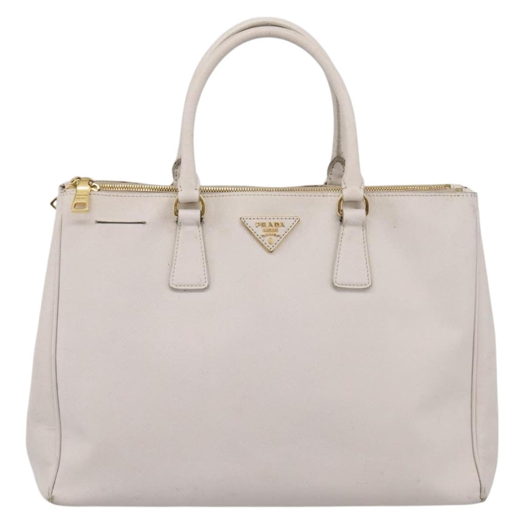 PRADA Galleria Hand Bag Saffiano leather White Gold Auth 201363