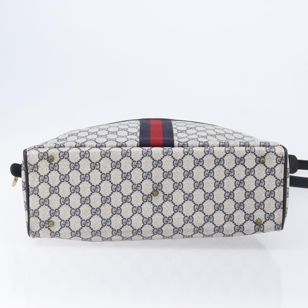 GUCCI GG Supreme Sherry Line Shoulder Bag PVC Navy Gold Auth 201446