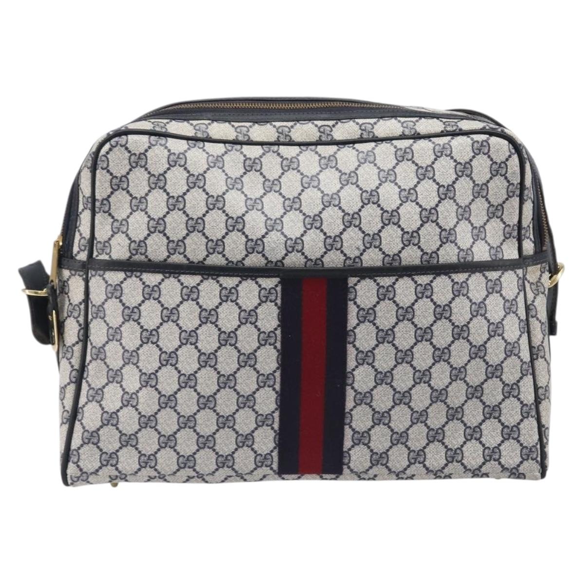 GUCCI GG Supreme Sherry Line Shoulder Bag PVC Navy Gold Auth 201446