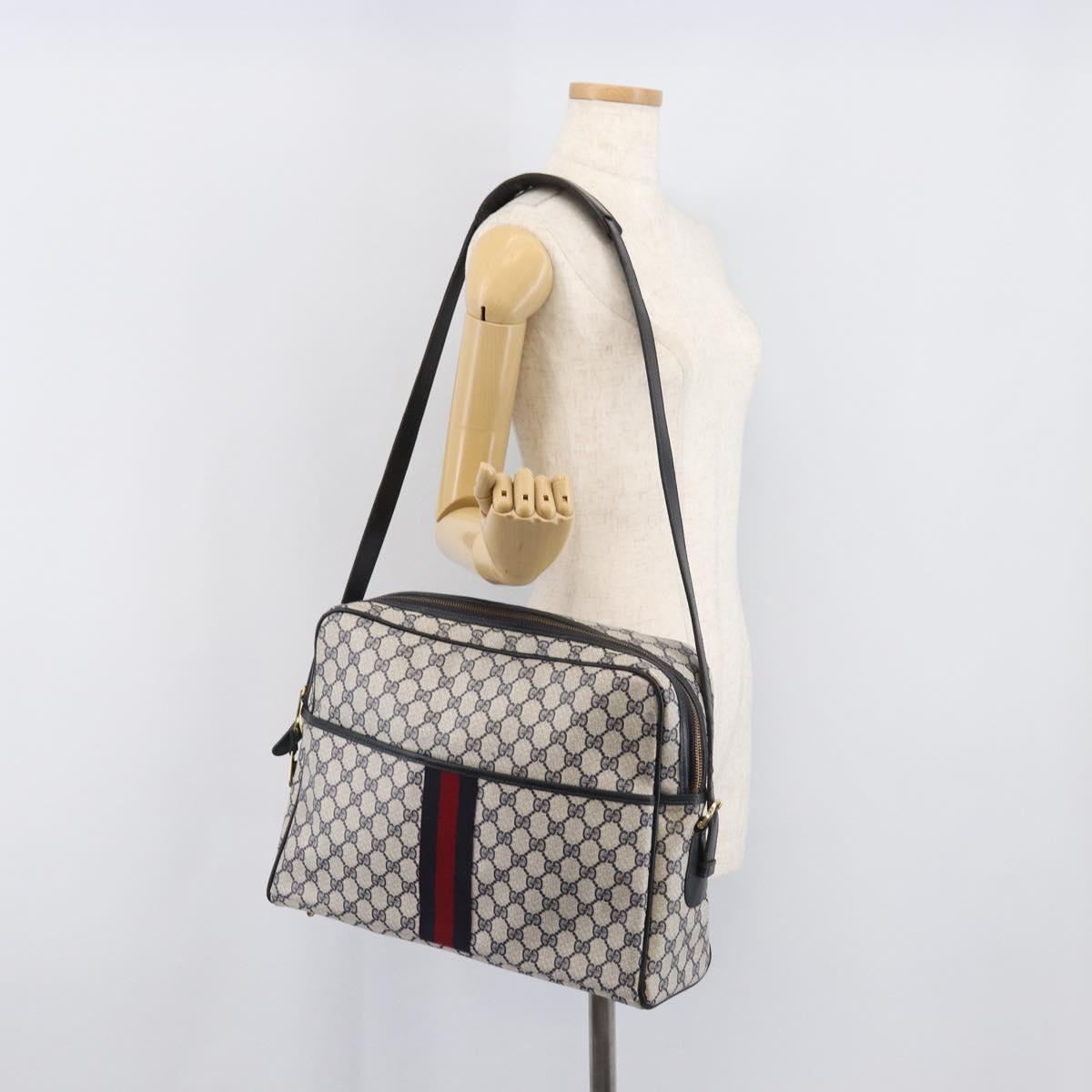 GUCCI GG Supreme Sherry Line Shoulder Bag PVC Navy Gold Auth 201446