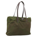 PRADA Tote Bag Nylon Khaki Silver Auth 201463