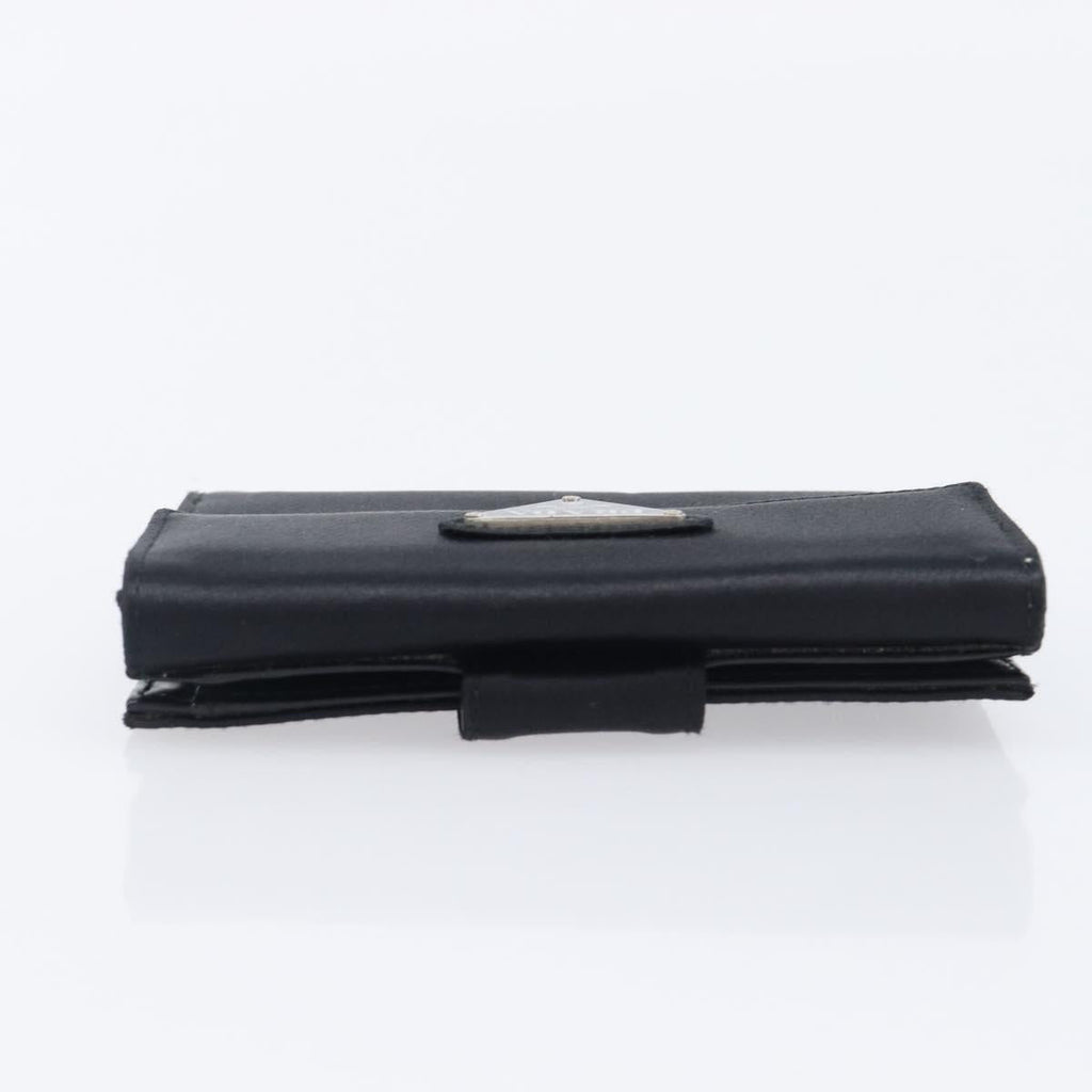 PRADA Wallet Satin Black Silver Auth 201549V