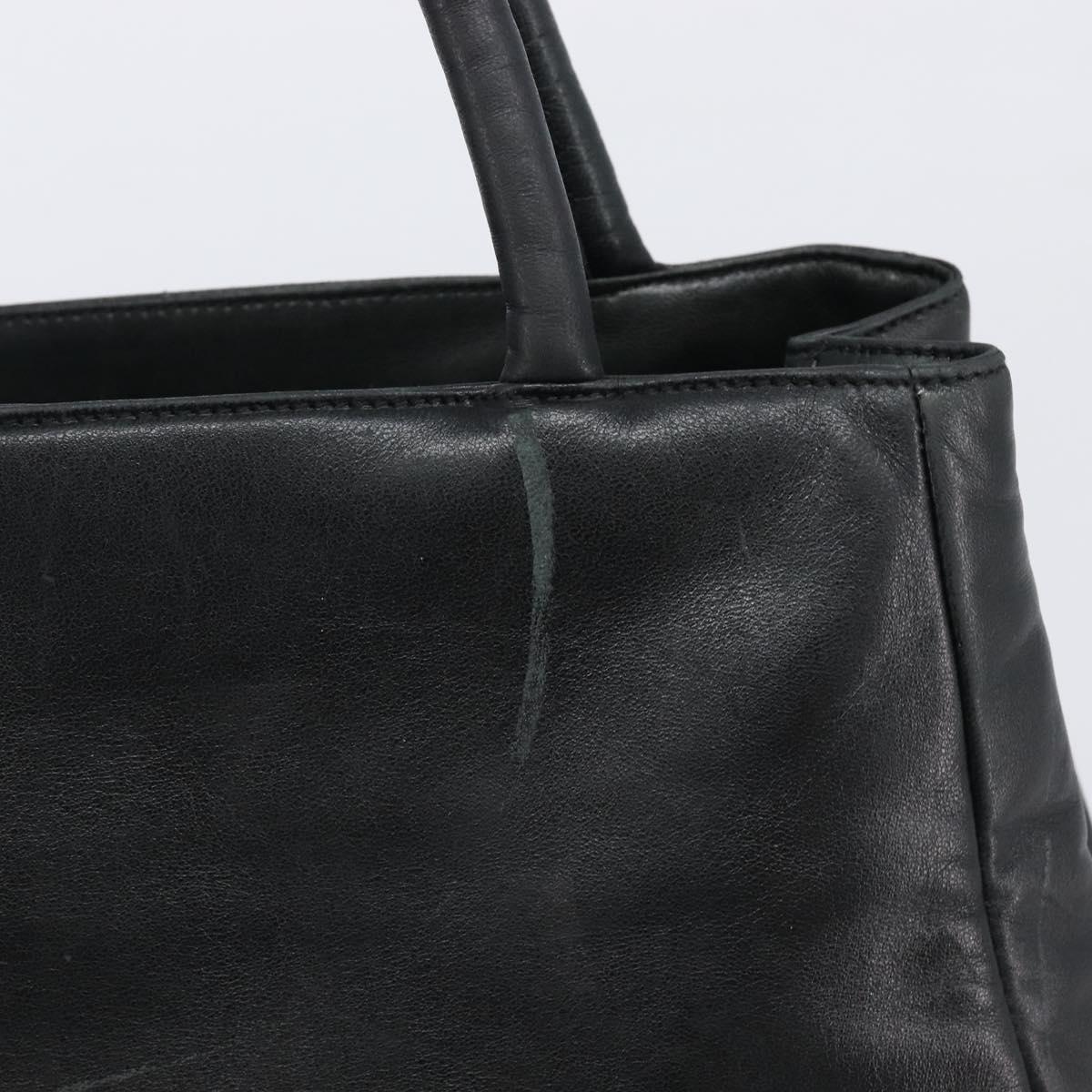 PRADA Hand Bag Leather Black Silver Auth 202075A