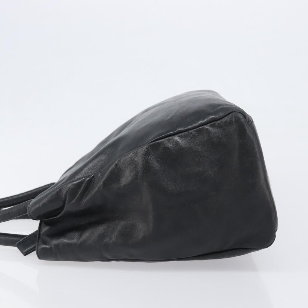 PRADA Hand Bag Leather Black Silver Auth 202075A