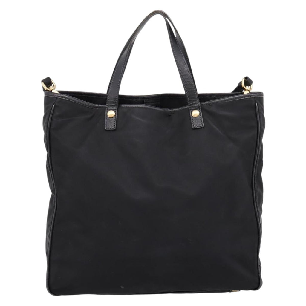 PRADA Hand Bag Nylon 2way Black Gold Tone Auth 202114