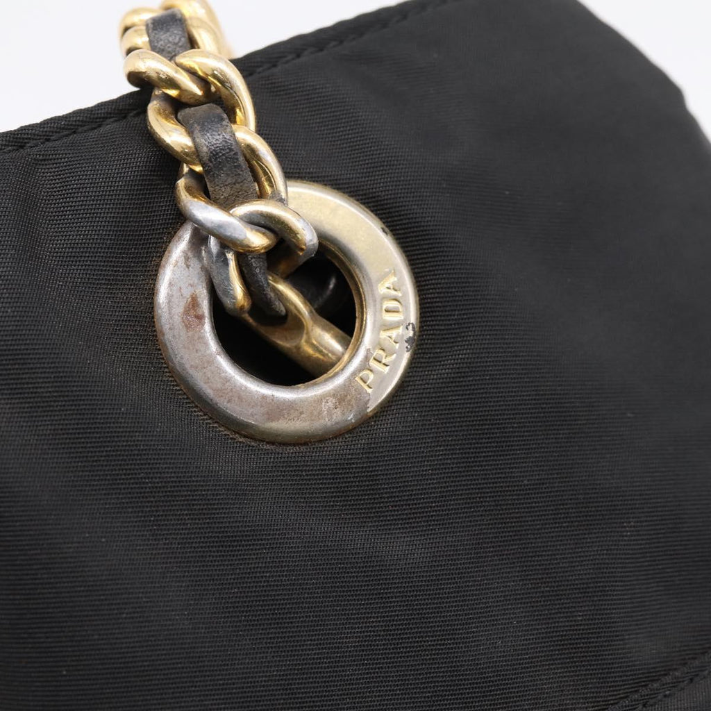 PRADA Chain Shoulder Bag Nylon Black Gold Tone Auth 202186A